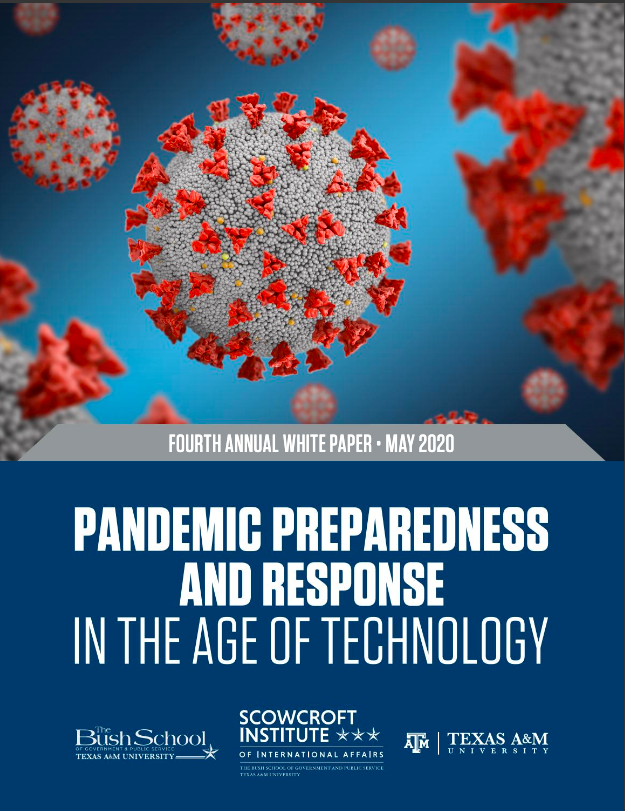 Cover of May 2020 White Paper Titled Pandemic Preparedness and Response in the Age of Technology [graphic illustration of coronavirus]
